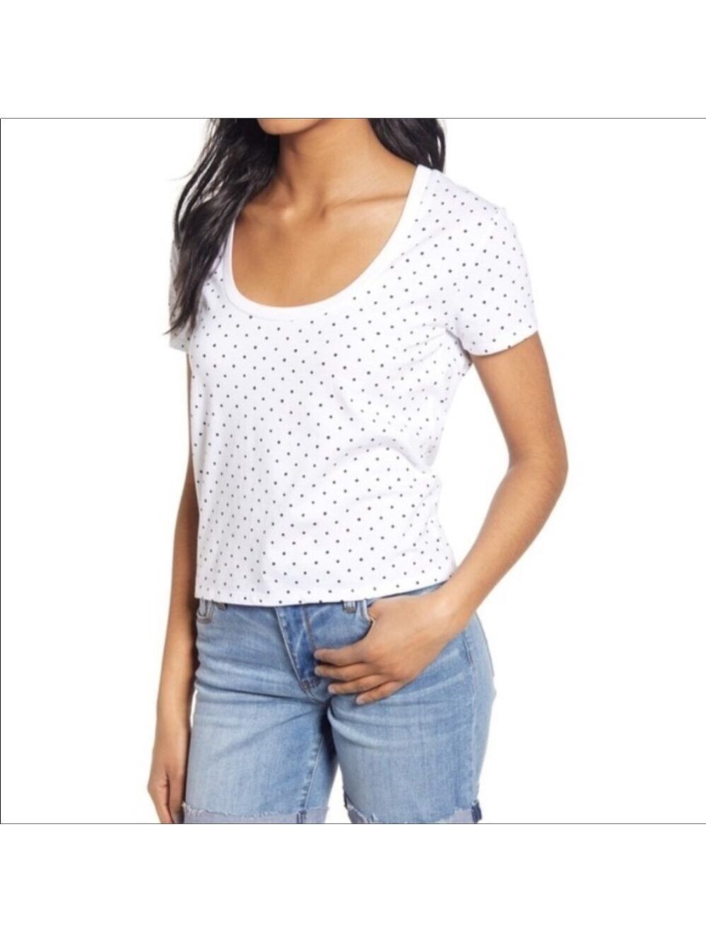 BP polka dot scoop neck cropped tee size XXS NWOT